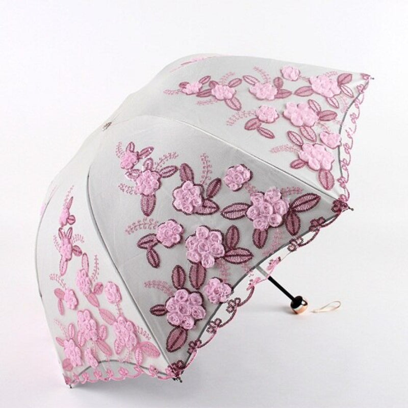 Flower Embroidery Ladies Women Umbrella