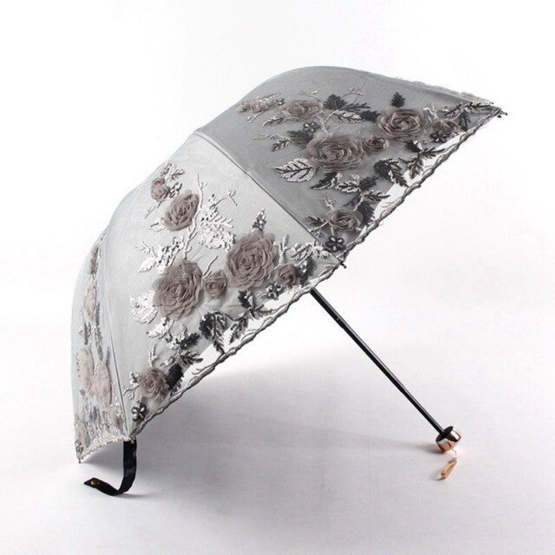 Flower Embroidery Ladies Women Umbrella