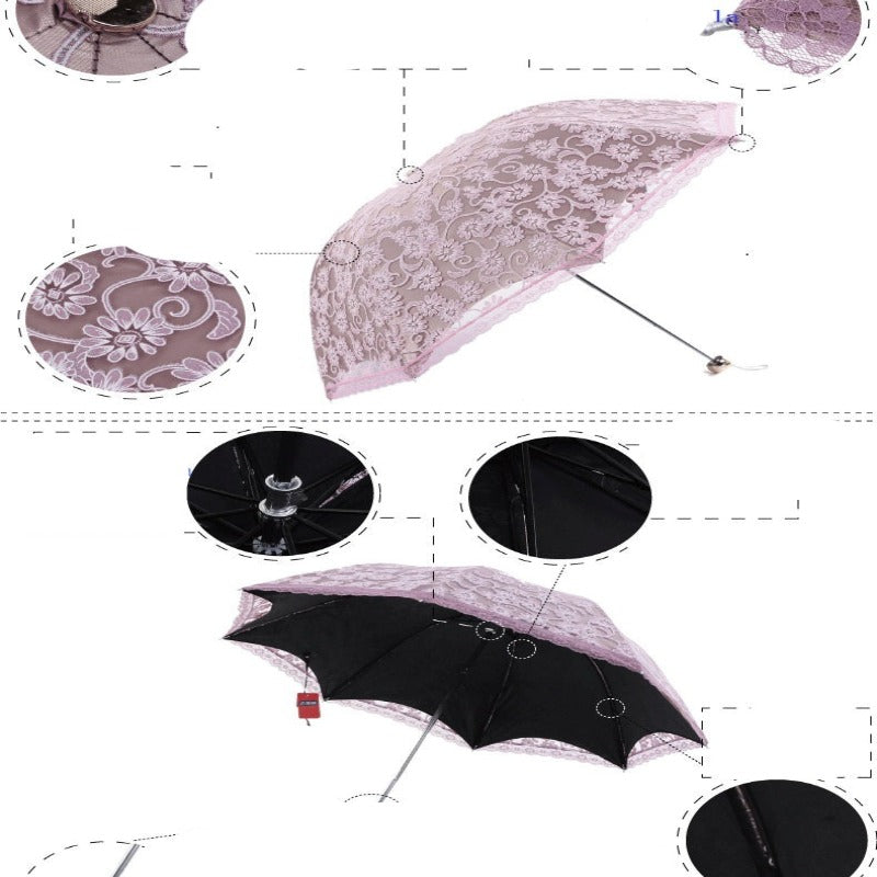 Princess Lace Sunshade Three Folding Umbrellas
