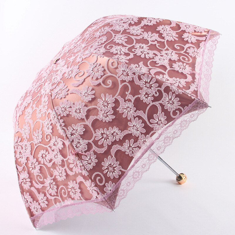 Princess Lace Sunshade Three Folding Umbrellas