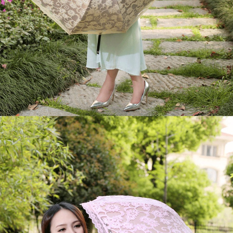 Princess Lace Sunshade Three Folding Umbrellas