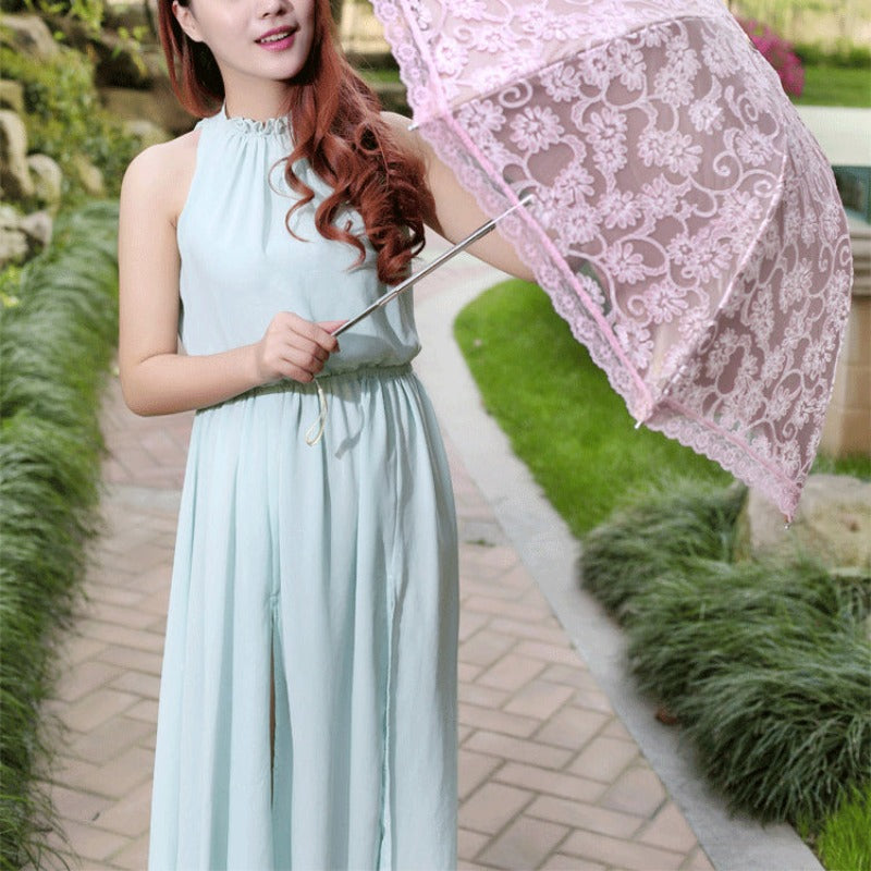 Princess Lace Sunshade Three Folding Umbrellas