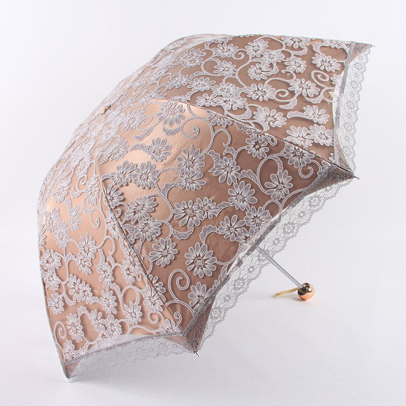 Princess Lace Sunshade Three Folding Umbrellas