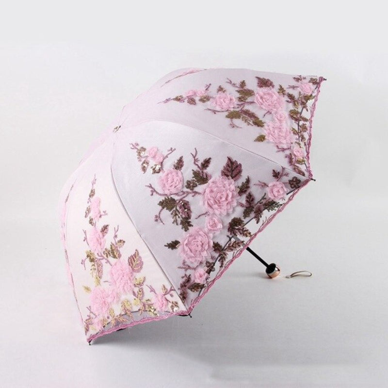 Flower Embroidery Ladies Women Umbrella