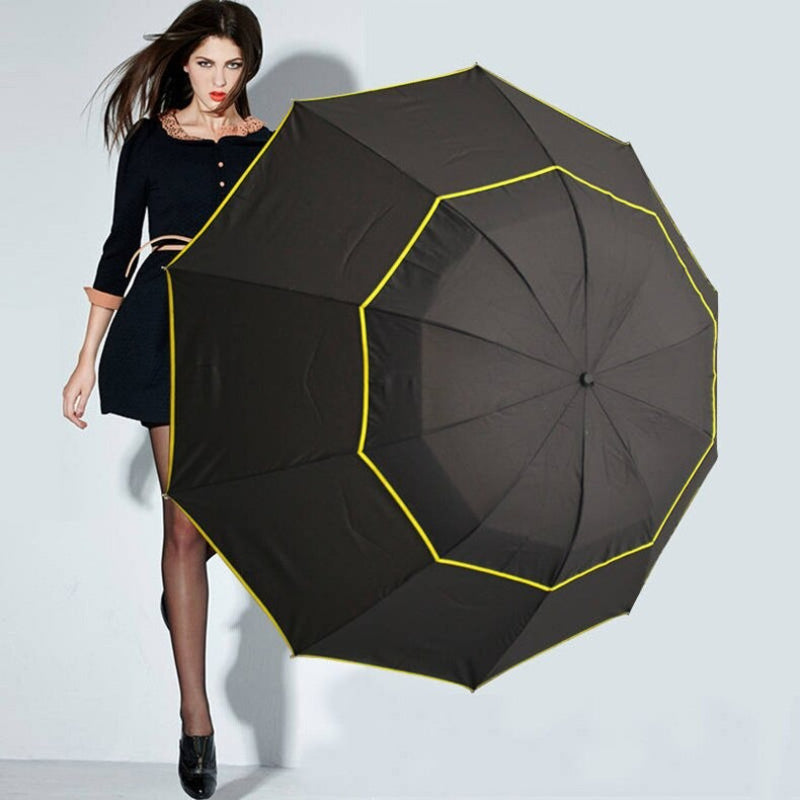 Double Layer Windproof Large 3 Folding Travel Outdoor Umbrellas