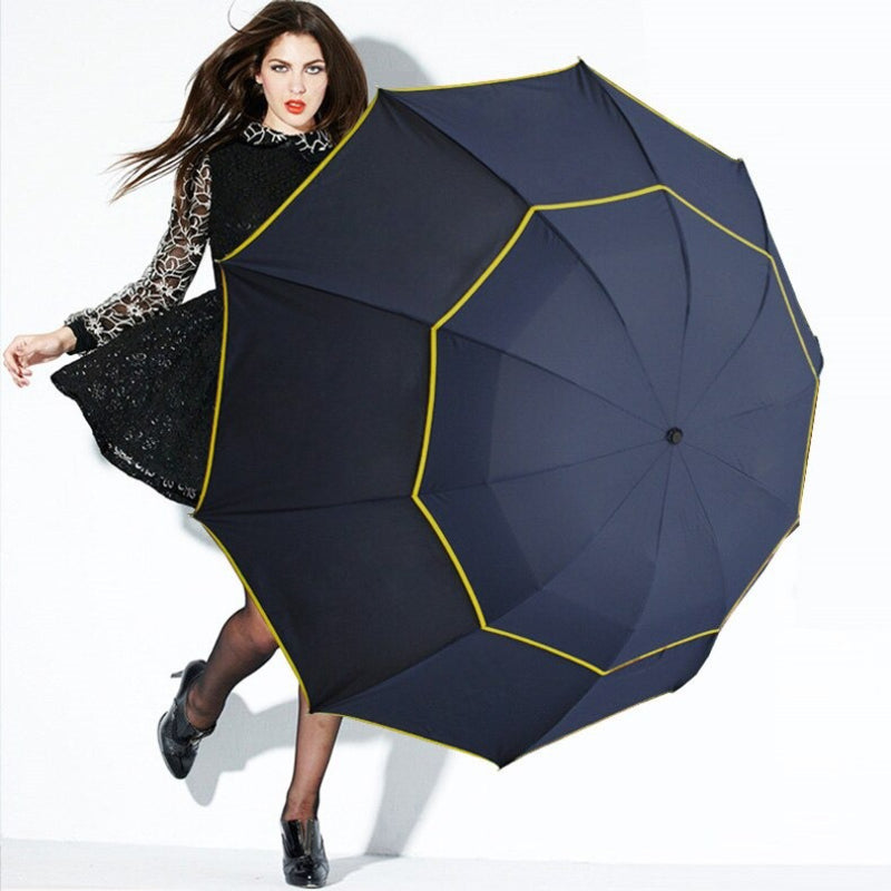 Double Layer Windproof Large 3 Folding Travel Outdoor Umbrellas