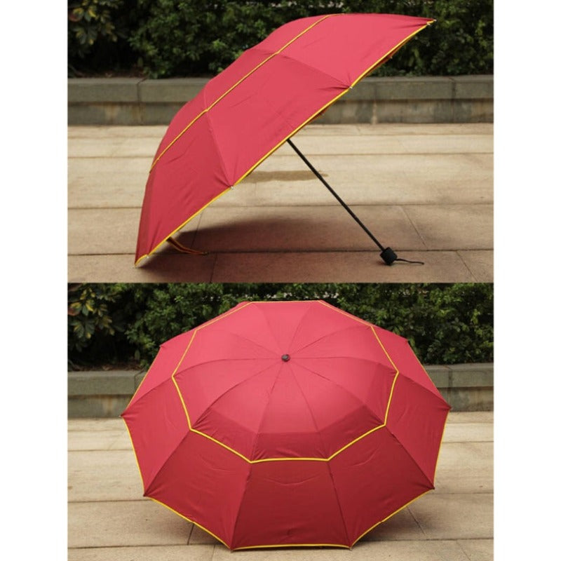 Double Layer Windproof Large 3 Folding Travel Outdoor Umbrellas