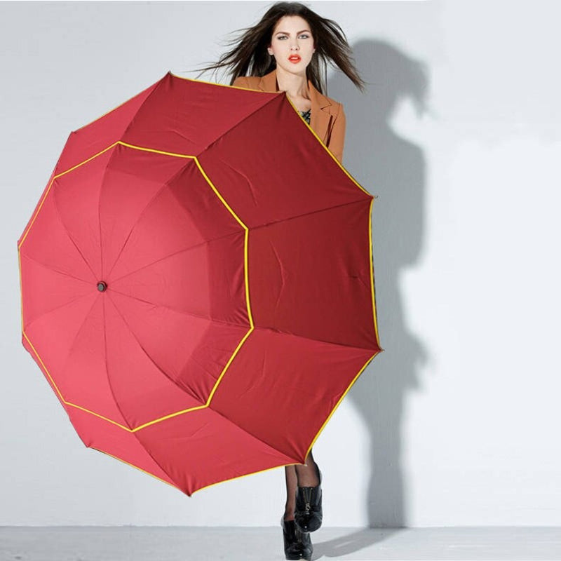 Double Layer Windproof Large 3 Folding Travel Outdoor Umbrellas