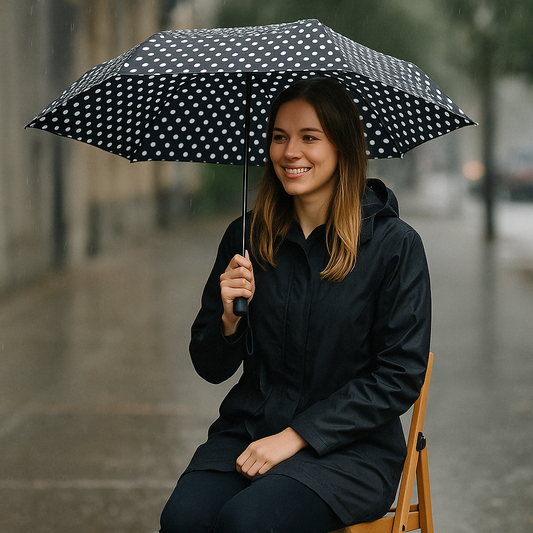 Compact Folding Umbrella With Polka Dot Print