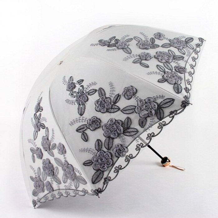 Flower Embroidery Ladies Women Umbrella