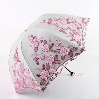 Flower Embroidery Ladies Women Umbrella