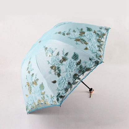 Flower Embroidery Ladies Women Umbrella