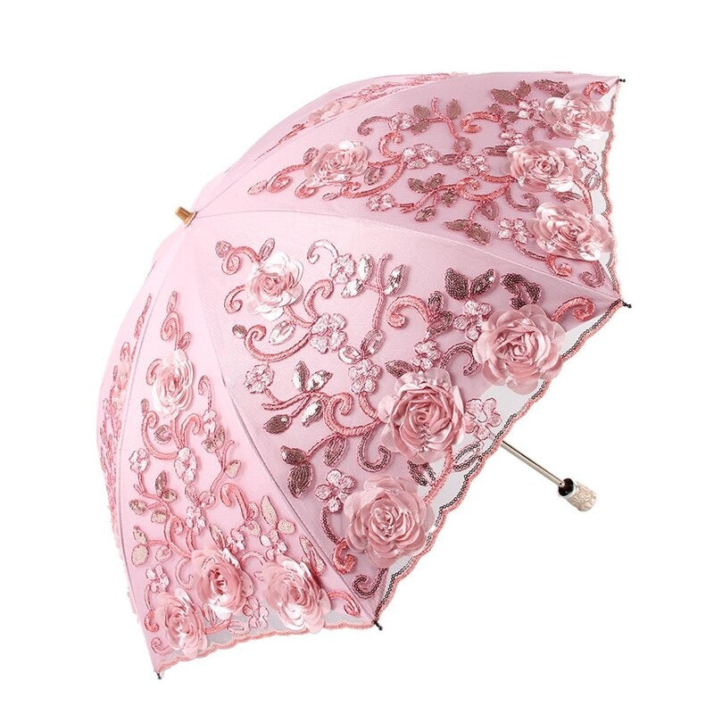 Vintage Shabby Floral Rain Umbrella For Women