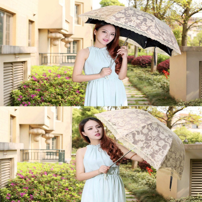 Princess Lace Sunshade Three Folding Umbrellas
