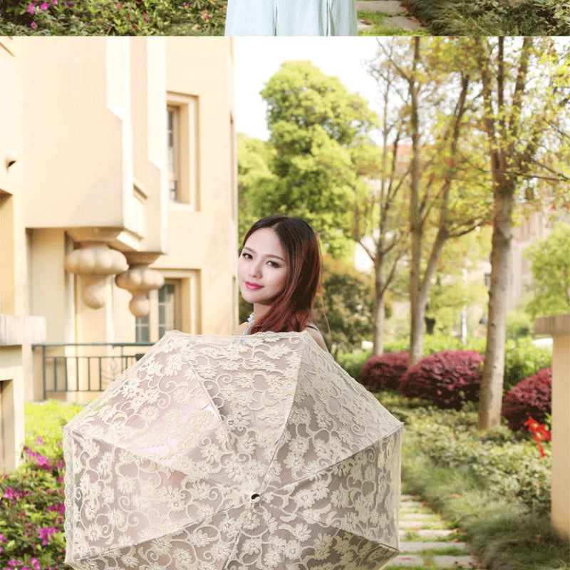 Princess Lace Sunshade Three Folding Umbrellas