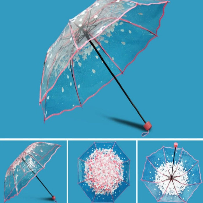 Flower Transparent Folding Rainy Umbrella For Women