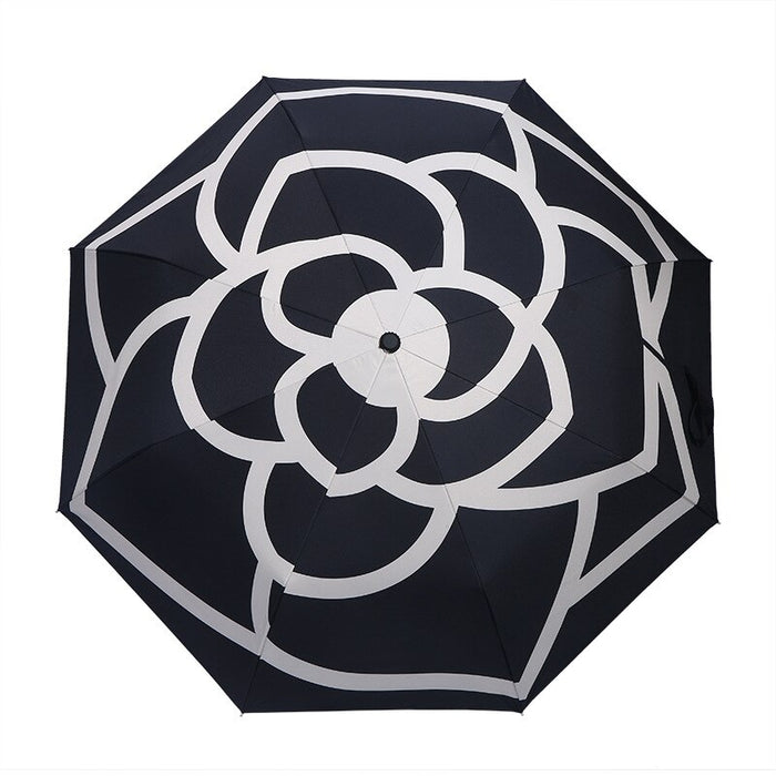 Automatic Three Folding Umbrella With Black Coating For Women