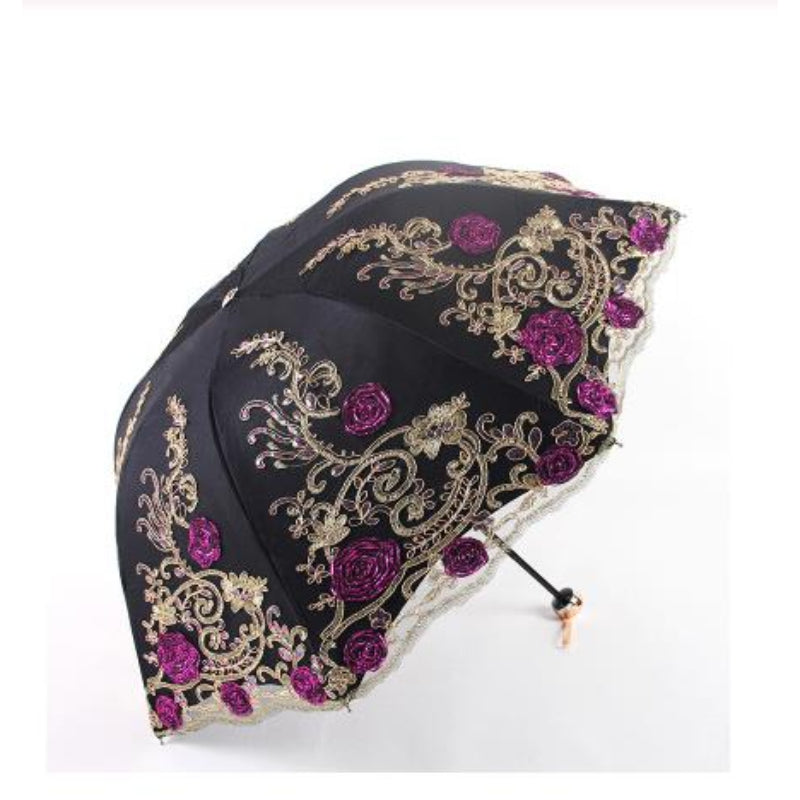 Flower Embroidery Ladies Women Umbrella