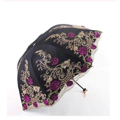 Flower Embroidery Ladies Women Umbrella