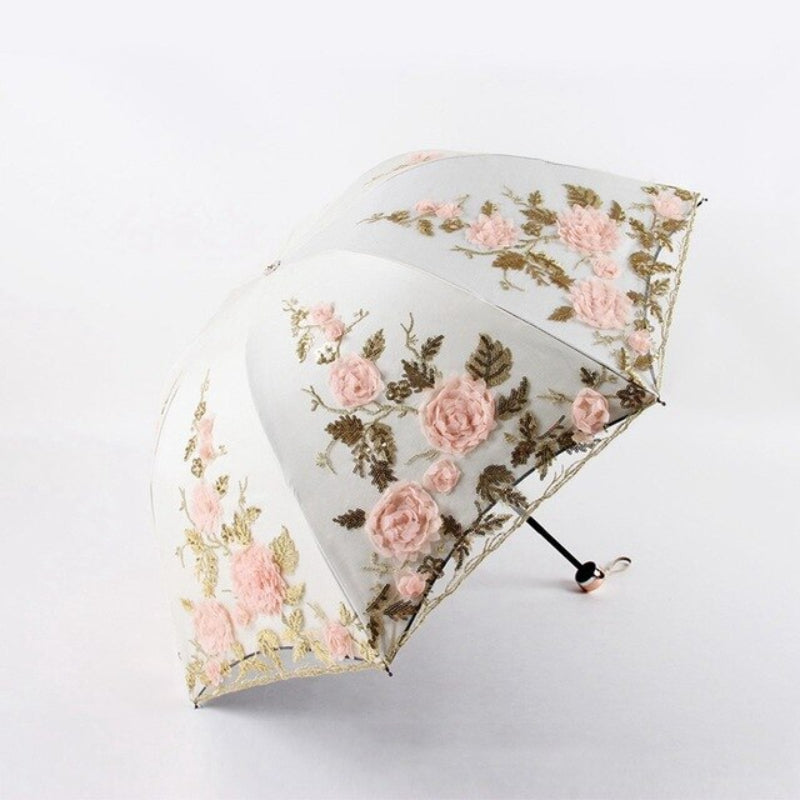 Flower Embroidery Ladies Women Umbrella