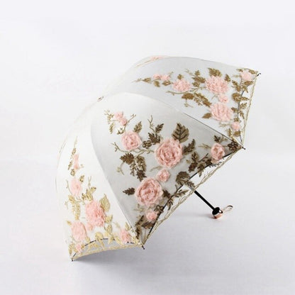 Flower Embroidery Ladies Women Umbrella