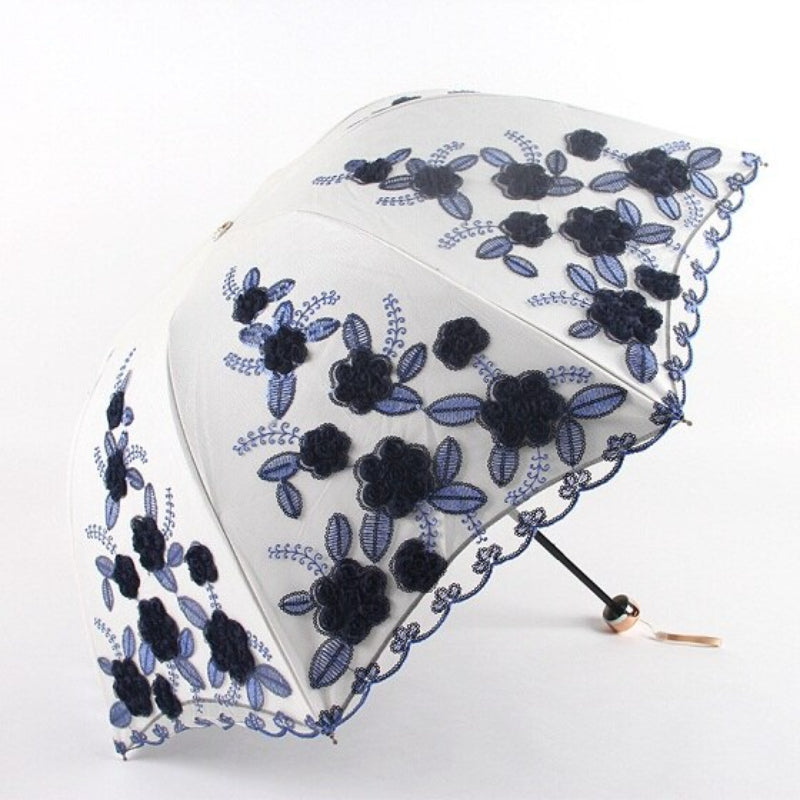 Flower Embroidery Ladies Women Umbrella