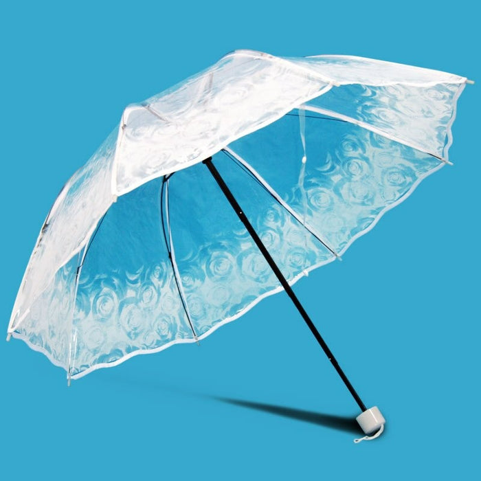 Flower Transparent Folding Rainy Umbrella For Women